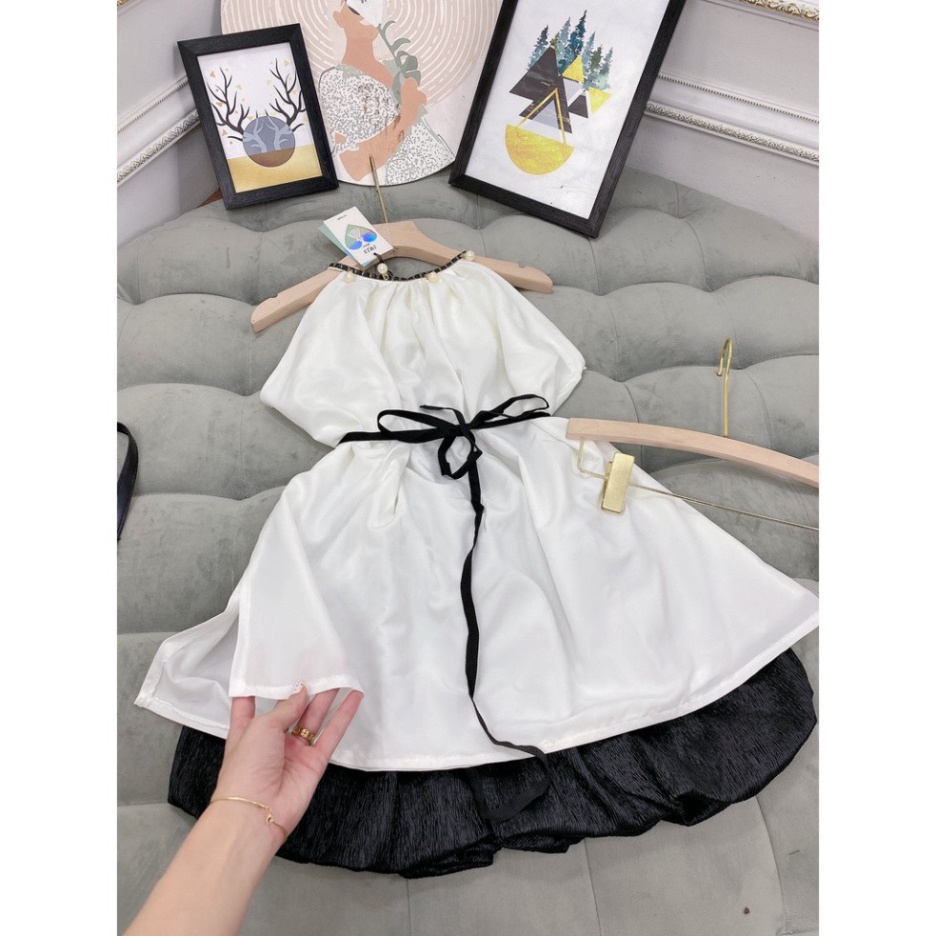 Set áo yếm trắng lụa mix quần bom dập ly - hất lụa mặc mát mẻ