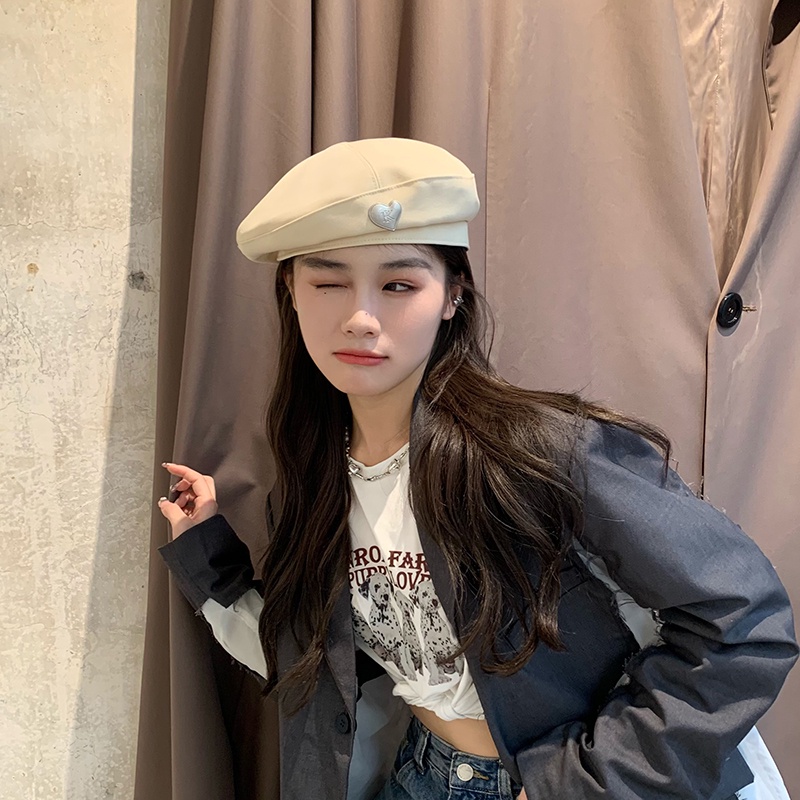 Mũ beret MG STUDIO trang trí khóa hình trái tim thời trang