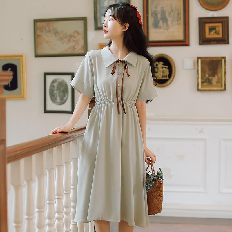 ⭐0412⭐New summer fashion Korean style bow tie short-sleeved dress