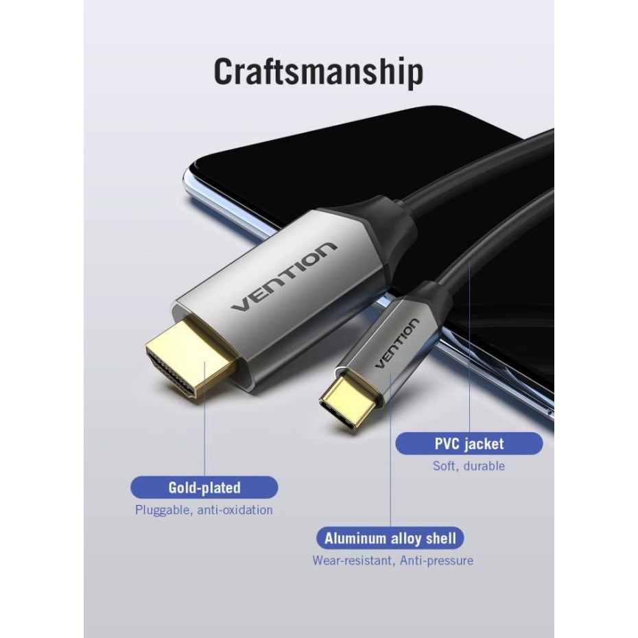 Vention Dây Cáp Chuyển Đổi Từ Cổng Type C Sang Hdmi Thunderbolt 3 Premium - Cgs Dài 1m