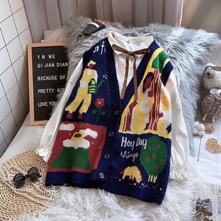 Khoác len gile thổ cẩm cách điệu