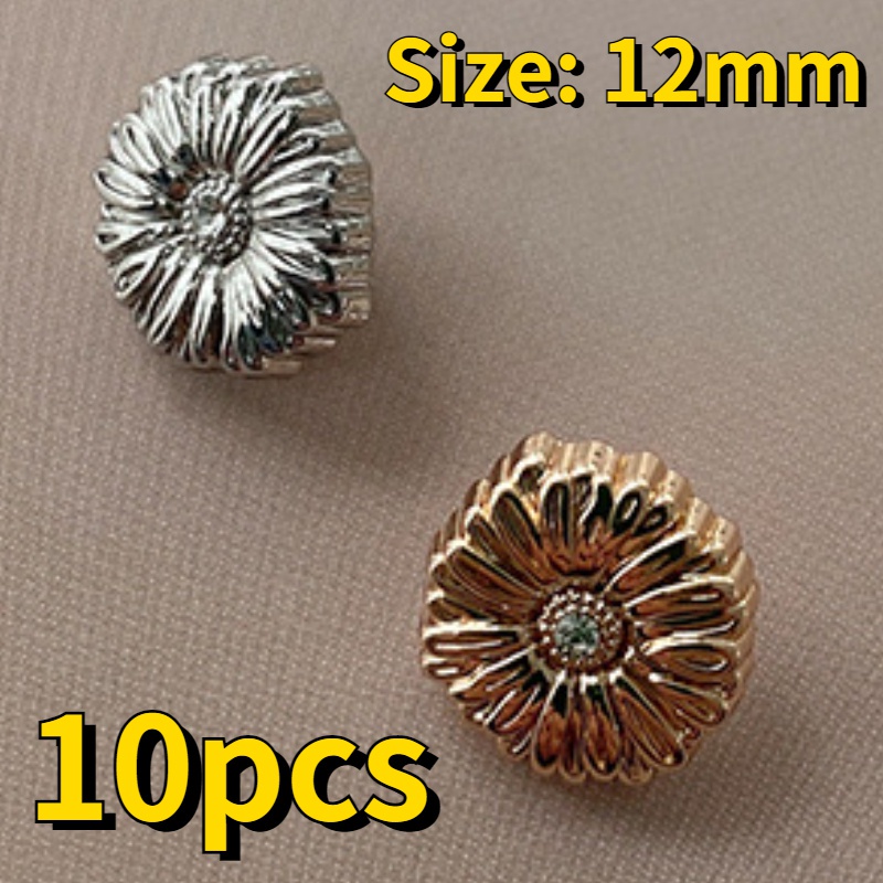 10 Khuy Măng Sét Kim Loại Hình Hoa Cúc Đính Hạt Giả Kim Cương