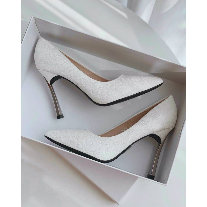 Giày cao gót dẹt trắng trơn 9cm