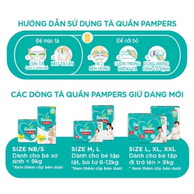 ( tặng thẻ tích điểm) Bỉm Pampers Quần Giữ Đang Mới Gói Cực Đại M74/L68/XL62/XXL56 - M60/L54/XL48/XXL44