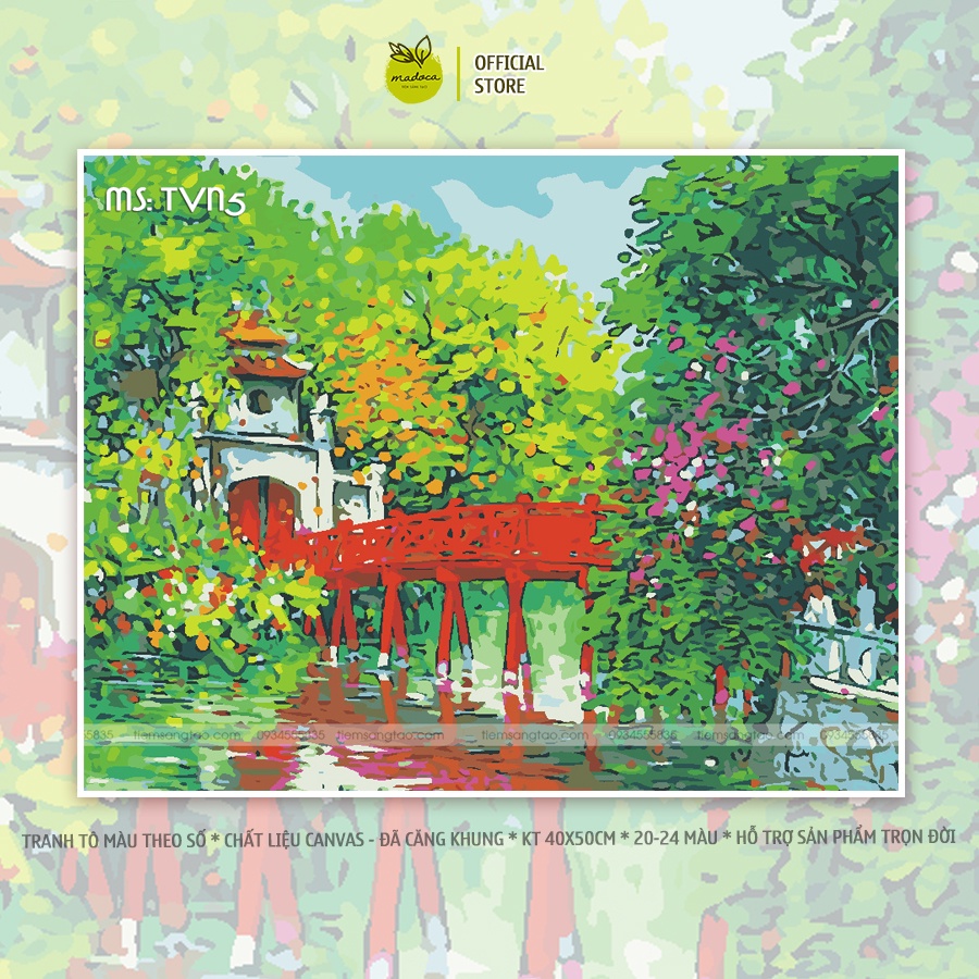 Tranh tô màu theo số hóa Madoca có khung 40x50cm Cầu Thê Húc TVN5