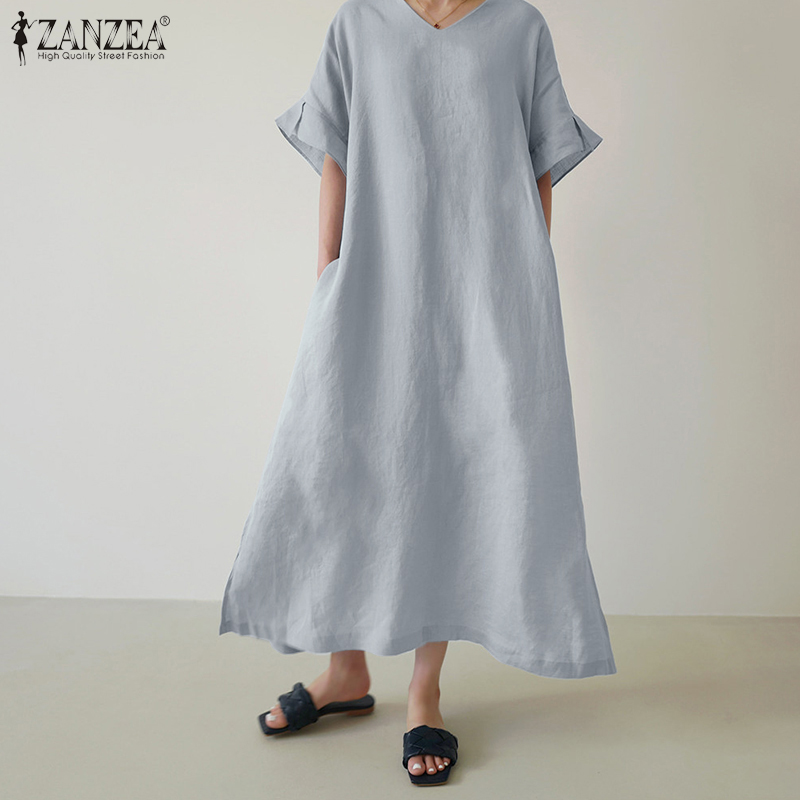 Đầm Maxi ZANZEA Tay Ngắn Duyên Dáng Hợp Thời Trang Cho Nữ