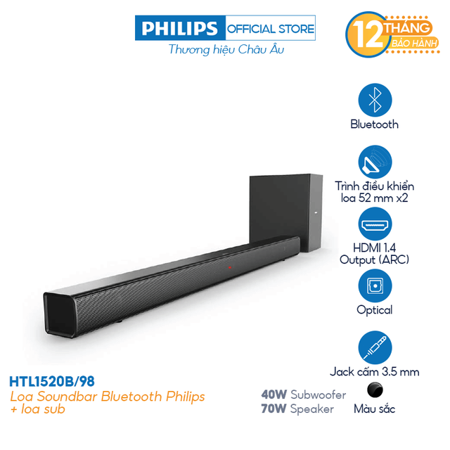 Loa Soundbar Bluetooth Philips HTL1520B/98 + loa sub