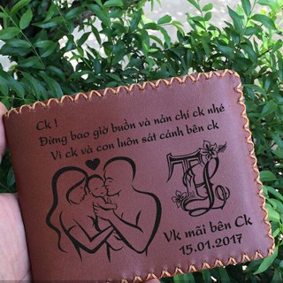 Ví da bò khắc tên hình 12 con giáp