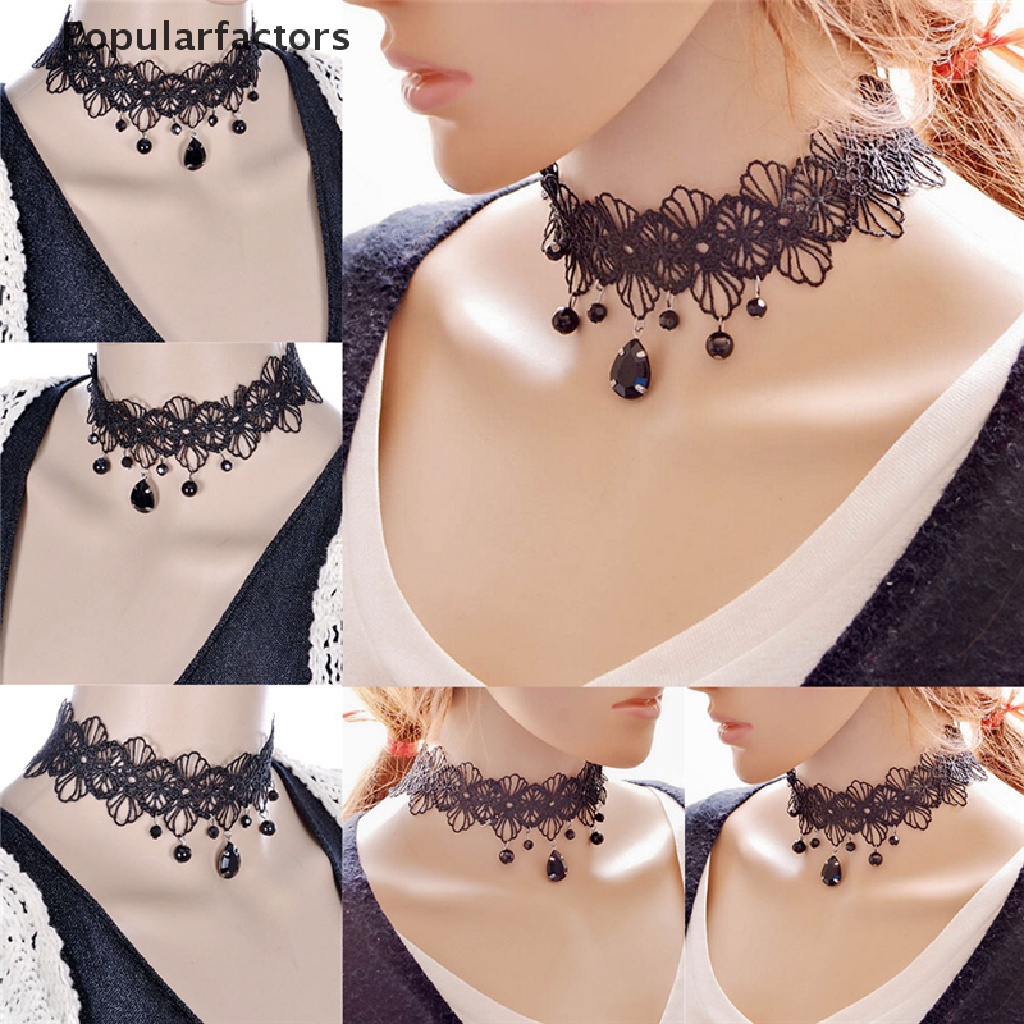 Vòng Cổ choker Ren Hoa Màu Đen Phong Cách Gothic Cổ Điển