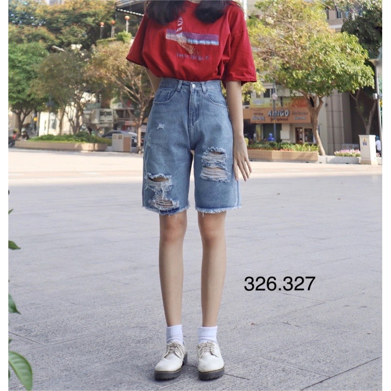 Quần jean ngố wash rách cá tính mã 107.NHA, kèm hình thật