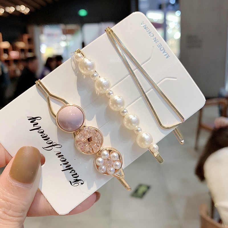 Bộ 3 Kẹp Tóc Đính Đá Và Ngọc Trai Lấp Lánh Thời Trang Hàn Quốc
