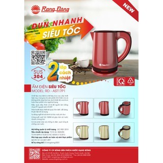 Ấm siêu tốc đun nước 1,7L Rạng Đông, 2 lớp siêu bền, RD-AST17P1