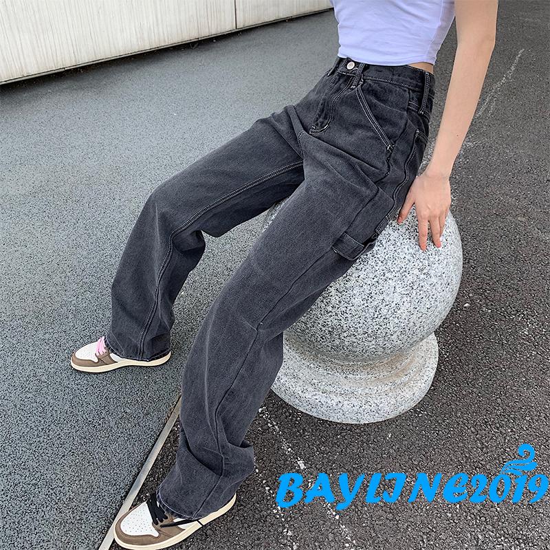 Quần jeans dài lưng cao phối màu thời trang cho nữ