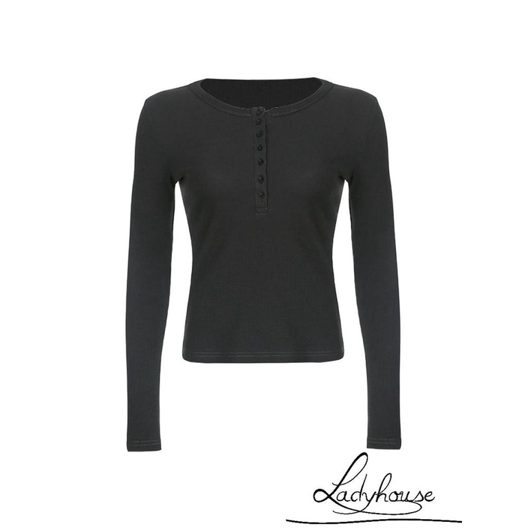 Áo Thun Dài Tay Ôm Dáng Màu Đen Thời Trang Xuân Thu Cho Nữ