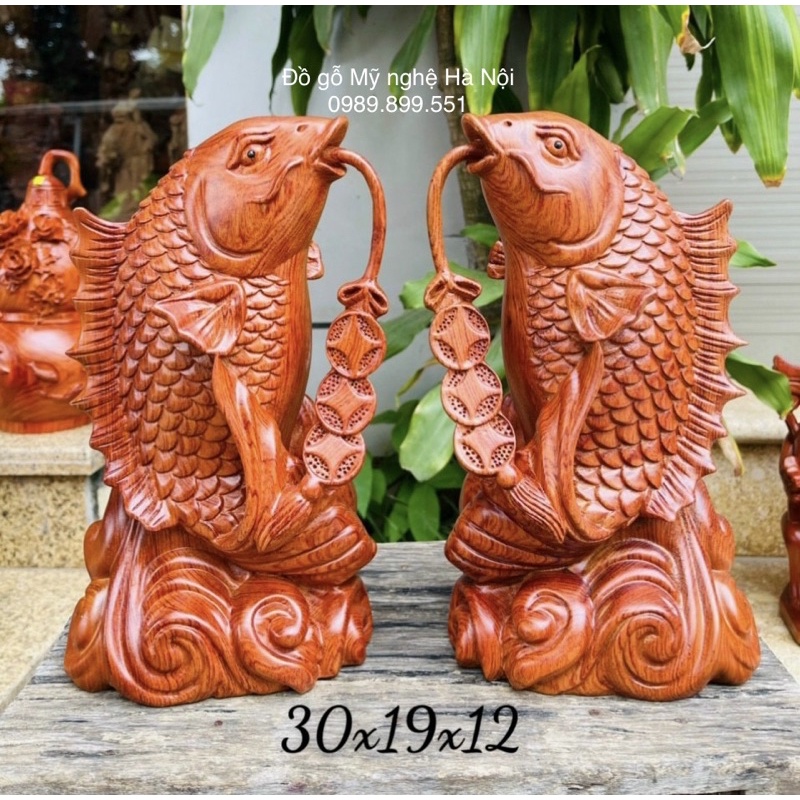 cặp cá song ngư gỗ hương cao 20 cm