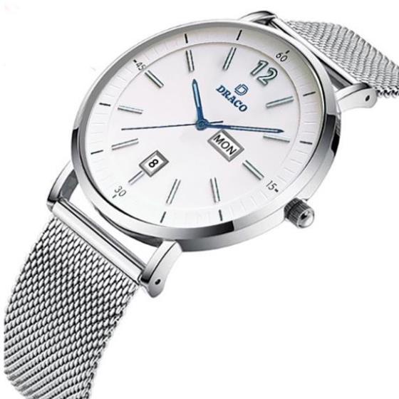 Đồng hồ nam Draco D21-ST01 " The First boy" trắng kết hợp chất liệu dây lưới màu bạc-thời trang nam