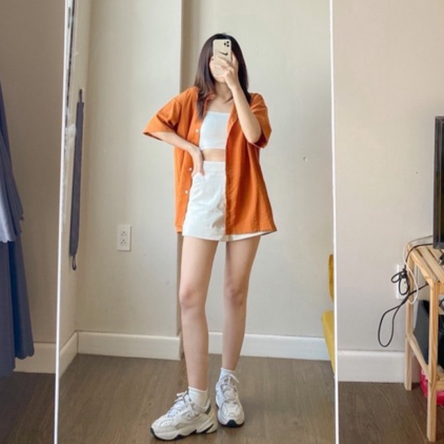 QUẦN SHORT LƯNG CAO 2 LỚP, CHẤT KAKI MỎNG, CÓ TÚI, HACK DÁNG ĐỈNH CHÓP