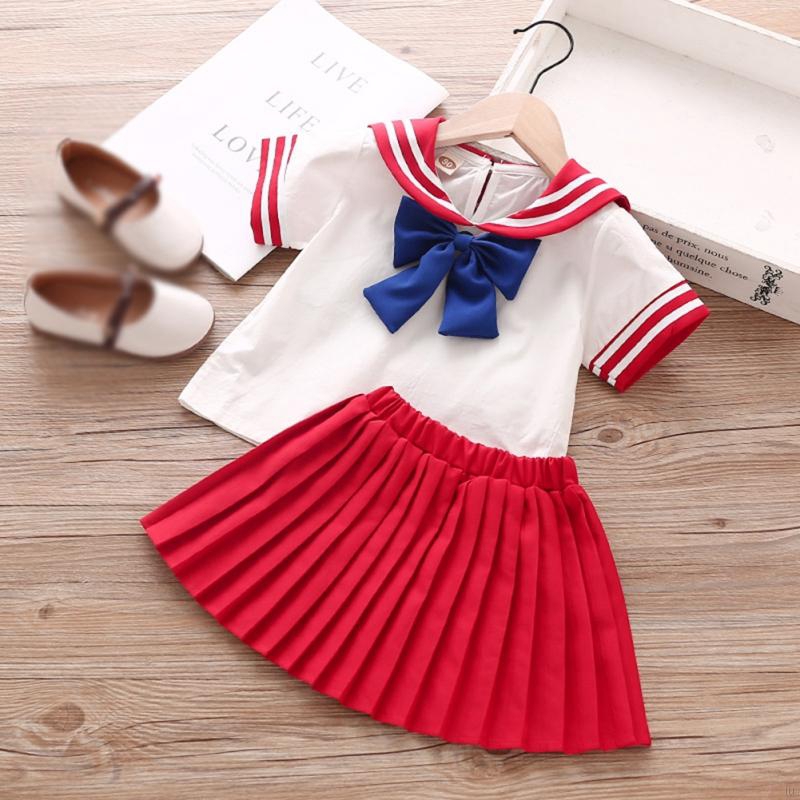 Set chân váy + áo thun tay ngắn kiểu thủy thủ thời trang mùa hè phong cách hàn quốc cho bé gái
