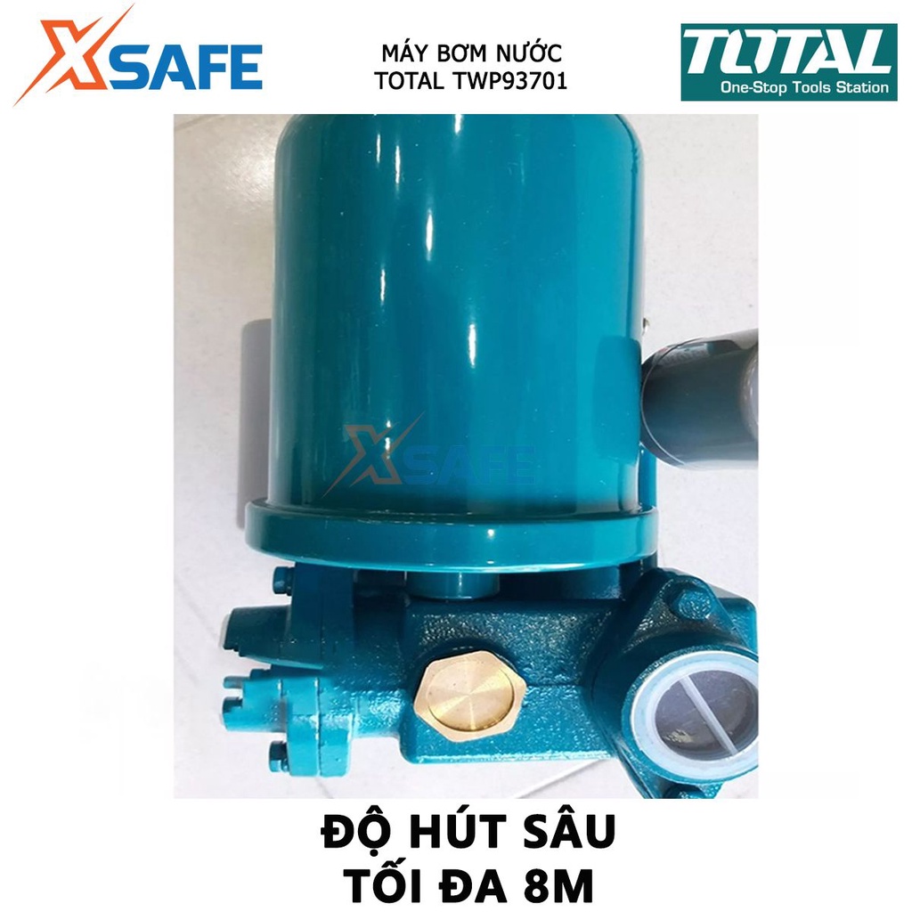 Máy bơm nước TOTAL TWP93701 Máy bơm công suất 370W(0.5HP), bơm cao tối đa 32m, hút sâu tối đa 8m, mô tơ dây đồng - Xsafe