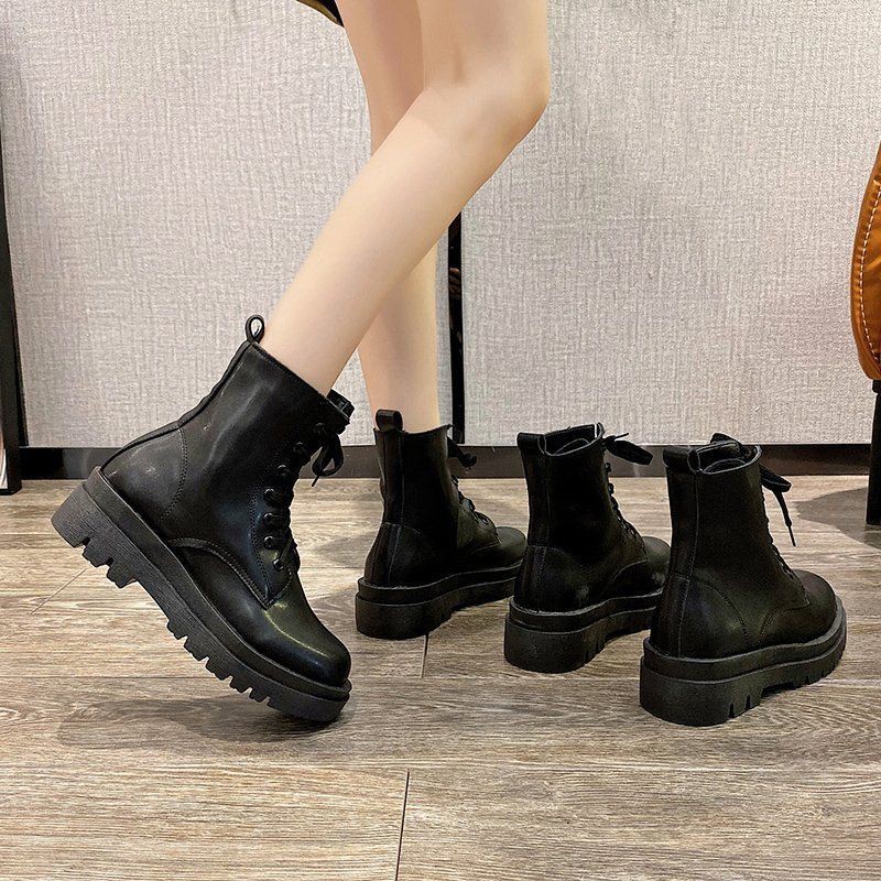 NEW Sale#Giày cao cổ nữ hàn quốc thu đông mũi tròn Martin boots sinh viên ống ngắn đế dày . ! *