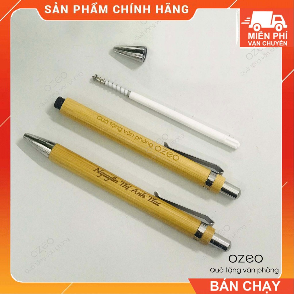 [ Free Khắc Tên, Free Ship, Tặng Hộp ] Bút Bi Vỏ Gỗ Tre/Trúc - BT0303, Ngòi 0.7mm, Khắc Tên, Logo - Ozeo.vn.v