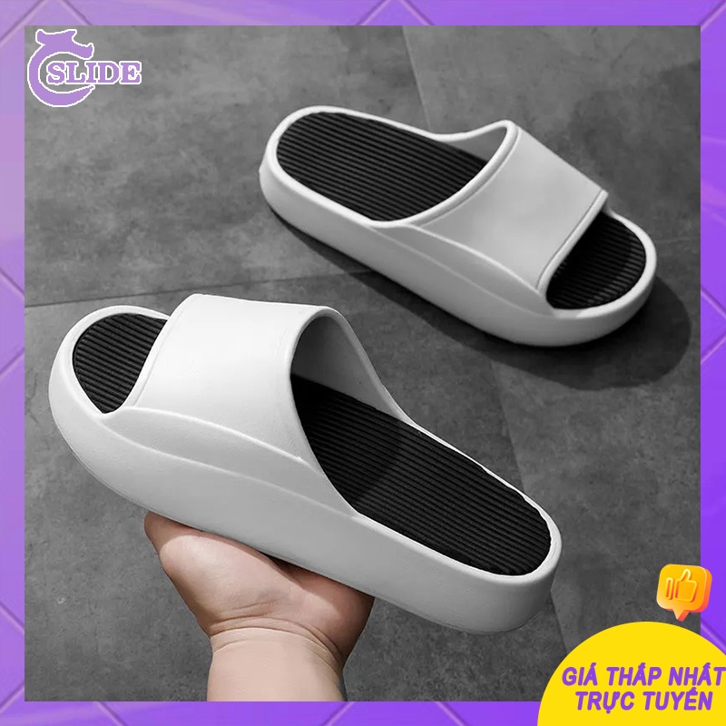 Dép slide nam nữ Chống Trơn Trượt cao su hàn quốc độn đế bánh mì Dép