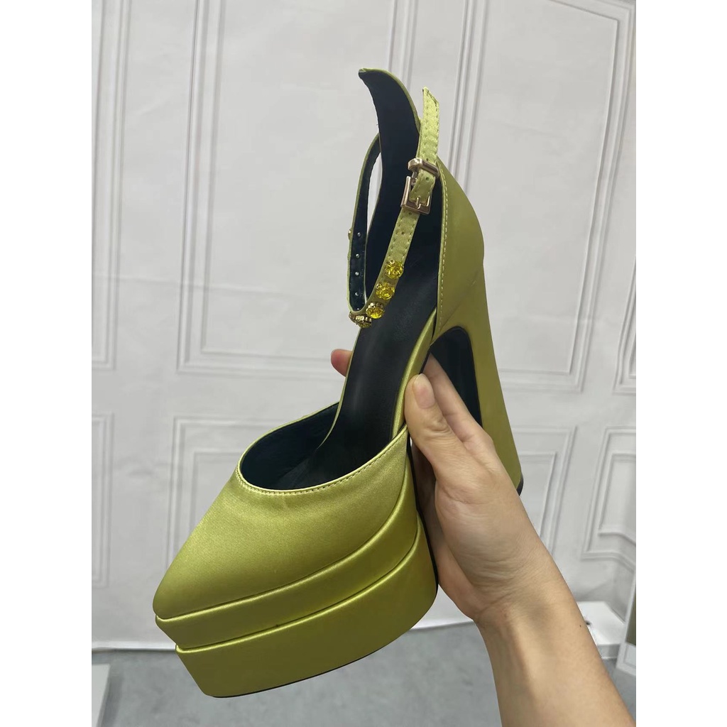 Giày Cao Gót Sandal Cao Gót Bằng Satin Dày Dặn Mũi Nhọn Chống Nước Thời Trang Mùa Hè Dành Cho Nữ 2022