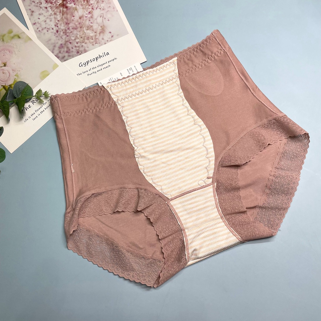 Quần gen nịt bụng chất cotton cạp cao , quần lót nữ viền ren ôm bụng 1976