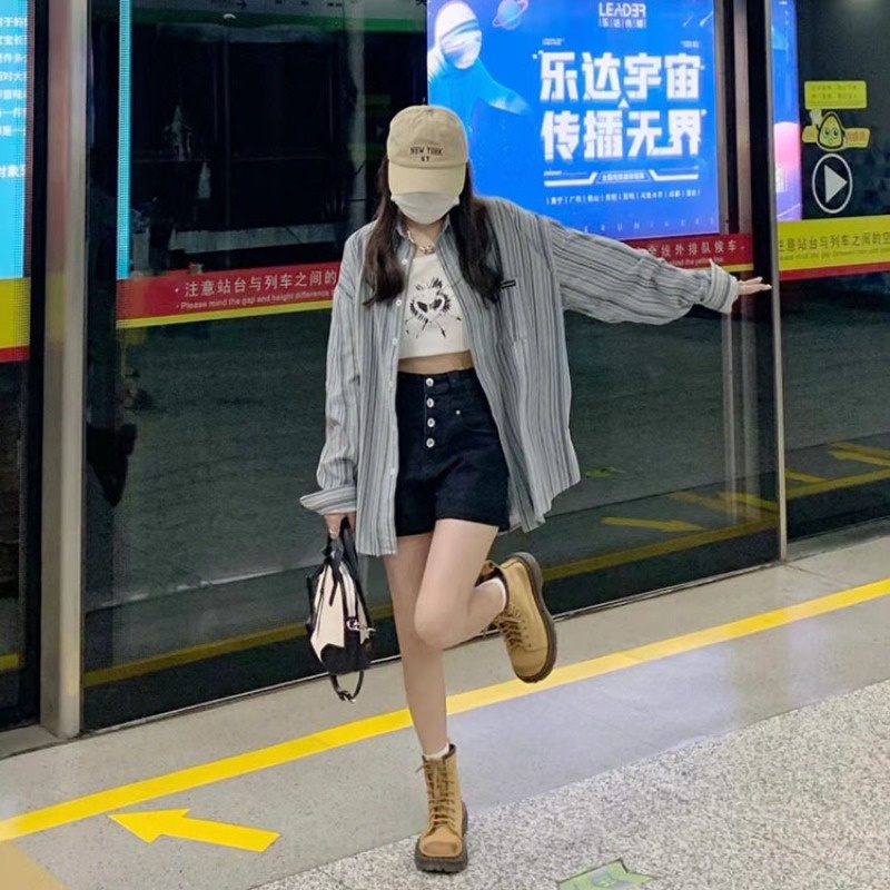 Áo khoác sơ mi NZN tay dài dáng rộng họa tiết kẻ sọc phong cách cổ điển thời trang chống nắng cho nữ