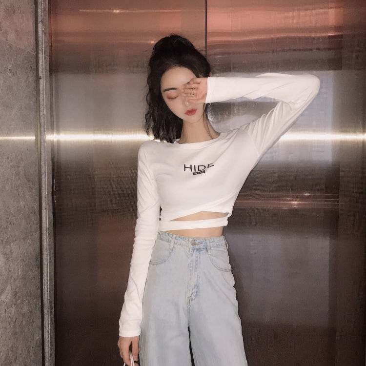 Áo Thun Croptop Tay Dài Dáng Ôm Quyến Rũ Cho Nữ