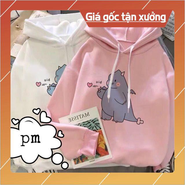 Áo hoodie 💗 FREESHIP 💗 hoodie nỉ bông khủng long uid dày ấm form rộng 4 màu trắng hồng đen da vàng
