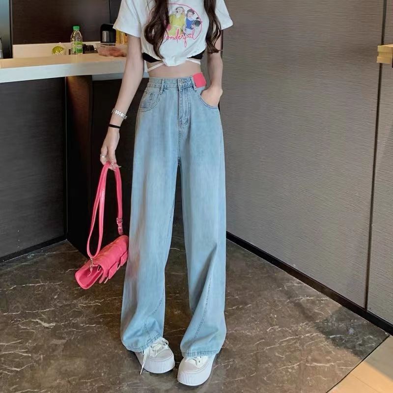 Jiashucheng Quần Jean Nữ Ống Rộng Lưng Cao Phong Cách Mới