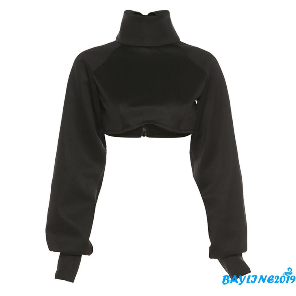 Áo Croptop Tay Dài Cổ Lọ Màu Sắc Trơn Thiết Kế Độc Đáo Thời Trang Quyến Rũ Cho Nữ