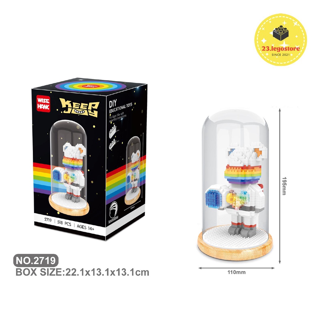 Bộ đồ chơi lắp ghép gấu BearBrick Phi Hành Gia có lồng kính cho bé trai, Bộ đồ chơi lắp ráp đồ chơi sáng tạo