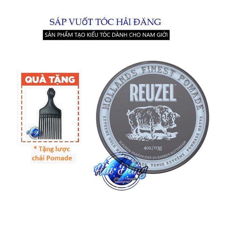 [CHÍNH HÃNG] [HÀ LAN] Sáp vuốt tóc Reuzel Extreme Hold Matte 113g lợn xám - Pomade Reuzel Extreme Hold Matte