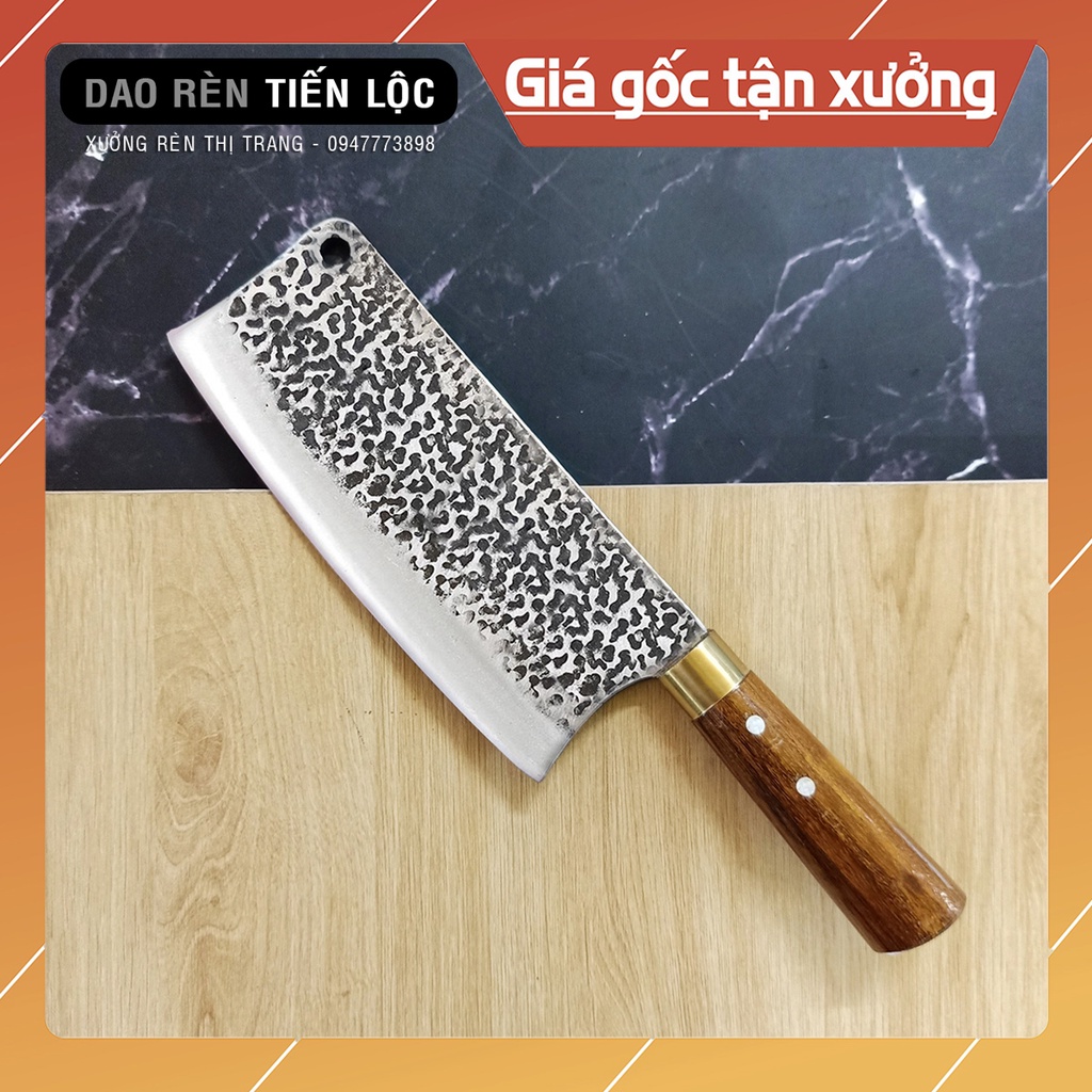 Dao Chặt Xương Thép Nhíp Ô Tô Dập Vân 2 Mặt Cao Cấp - Cán Cẩm Chỉ Khâu Đồng