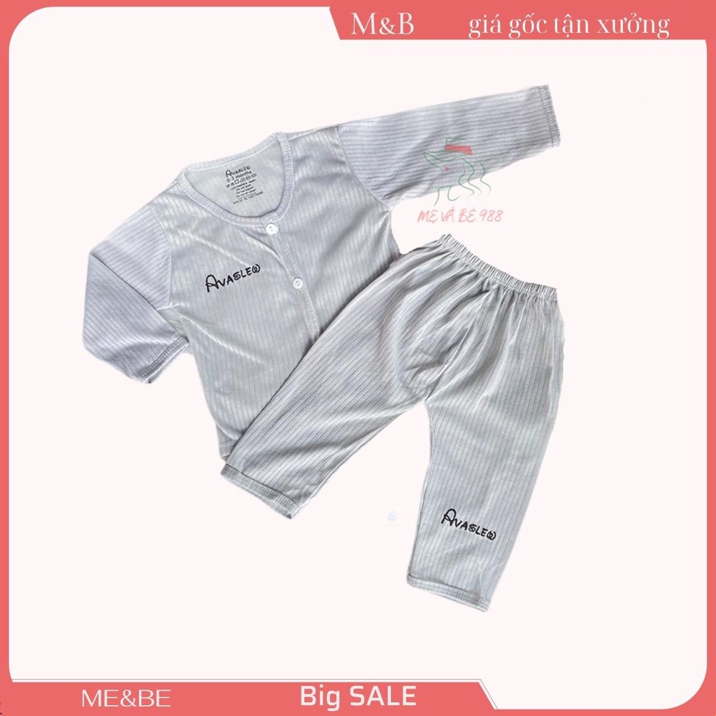 Đồ bộ dài tay tăm tre AVA cotton giấy cho bé trai gái trẻ sơ sinh cúc cài vai cho bé từ 3-15kg M&B shop