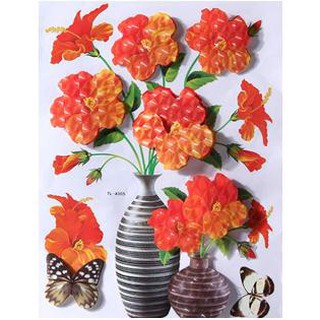 Tranh dán tường 3D hình lọ hoa, decor bình hoa dán tường siêu đẹp