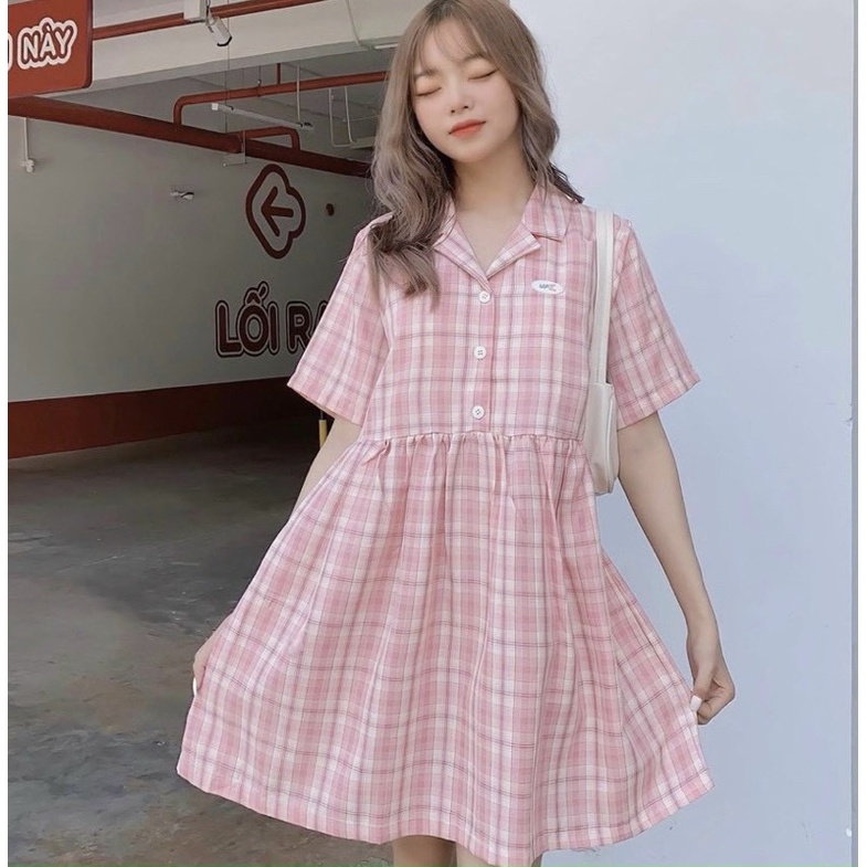 Đầm BbD hồng caro.