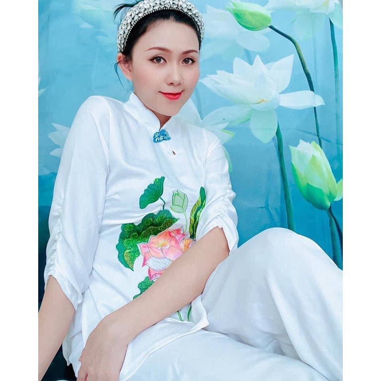 Pháp Phục,Đồ Lam Đi Chùa Hoa Sen Thêu,Chất Liệu Lụa Pháp,Đủ Size