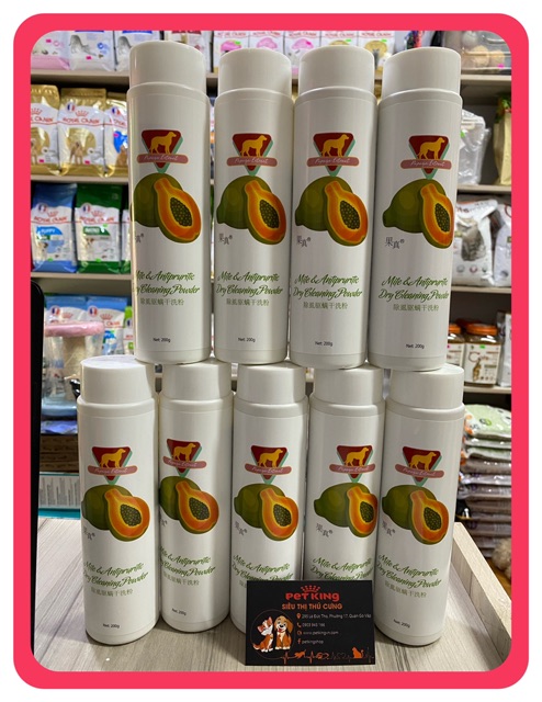 Phấn Tắm Khô Hương Đu Đủ cho Chó Mèo 200gram