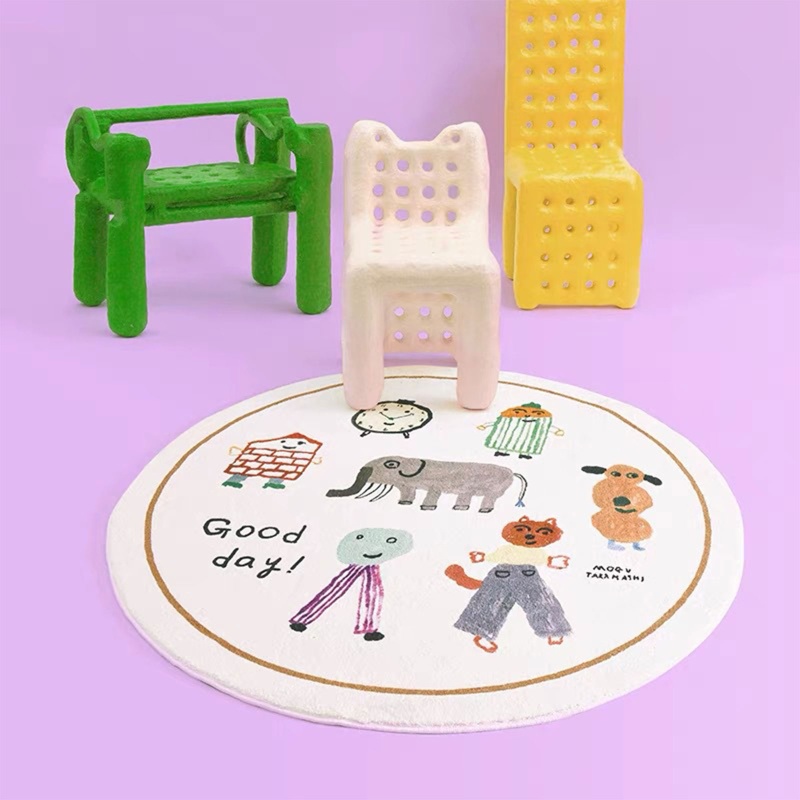 Thảm Bò Hình Tròn In Họa Tiết Hoạt Hình Dễ Thương Cho Bé