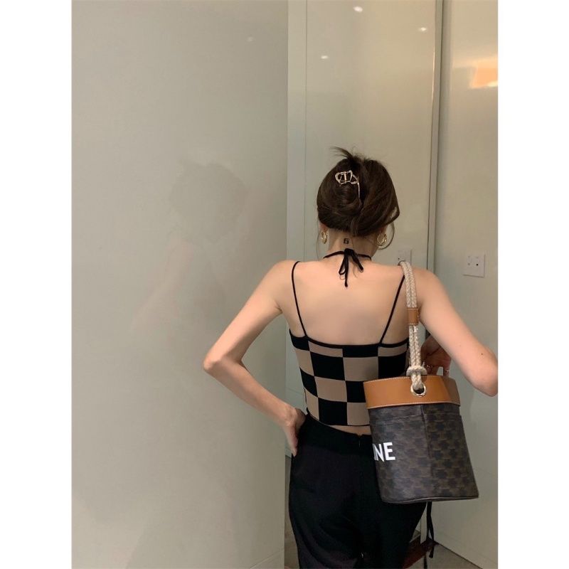 COZOK Áo hai dây sọc caro thời trang gợi cảm cho nữ