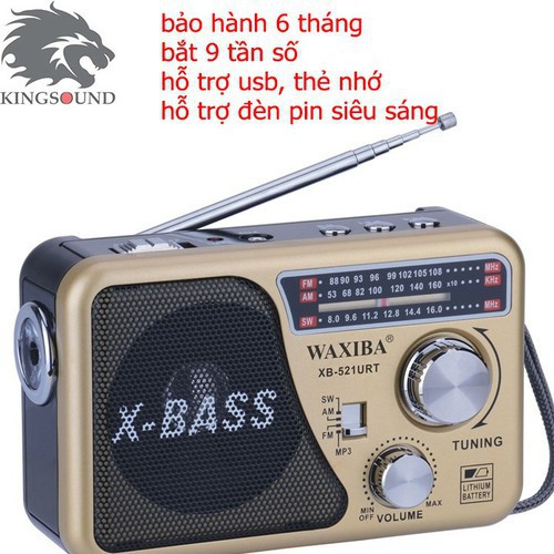 Máy nghe nhạc kiêm đài Radio FM Waxiba XB-521URT- Đài FM 521 có hỗ trợ thẻ nhớ TF và USB có đèn pin