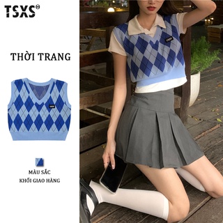 【Quảng Châu】Áo vest Xiaozhainv không tay màu xanh thời trang cho nữ Áo vest không tay Áo vest nữ dệt kim