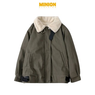 Áo khoác kaki Minion Clothing form rộng, cổ lông, phong cách Streetwear Ulzzang A2833