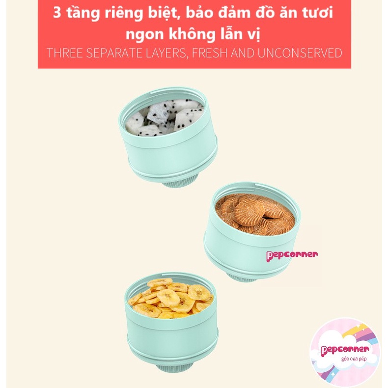 Hộp chia sữa bột 3 tầng có nắp vặn riêng biệt đựng sữa bột đồ ăn dặm cho bé hình VOI CON xinh xắn