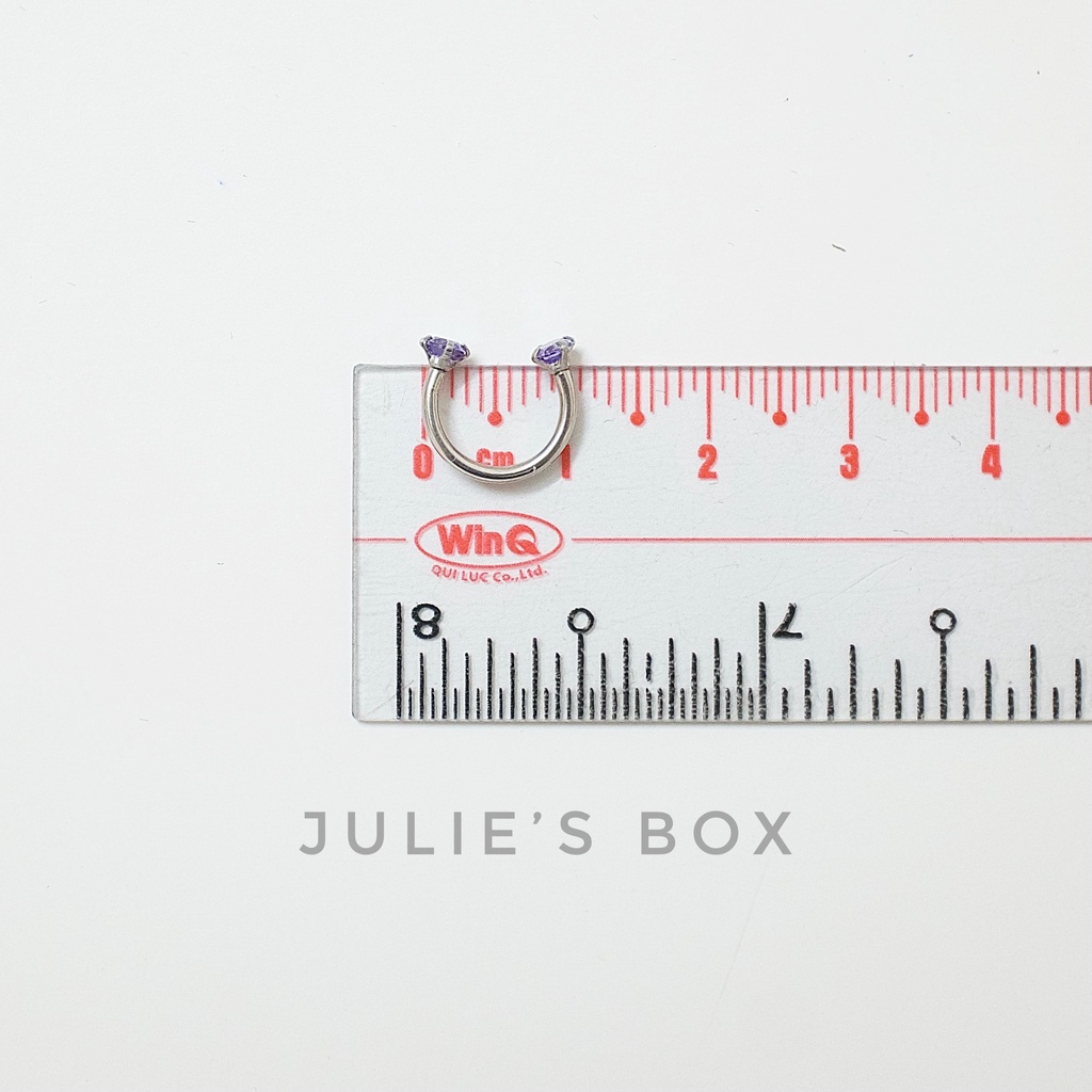 [1 Chiếc] Khuyên Tai Bông Tai Chữ U 2 Đầu Đá Tròn Màu Tím Thép Y Tế Titan Thép Không Gỉ Cá Tính Phong Cách Nam Nữ