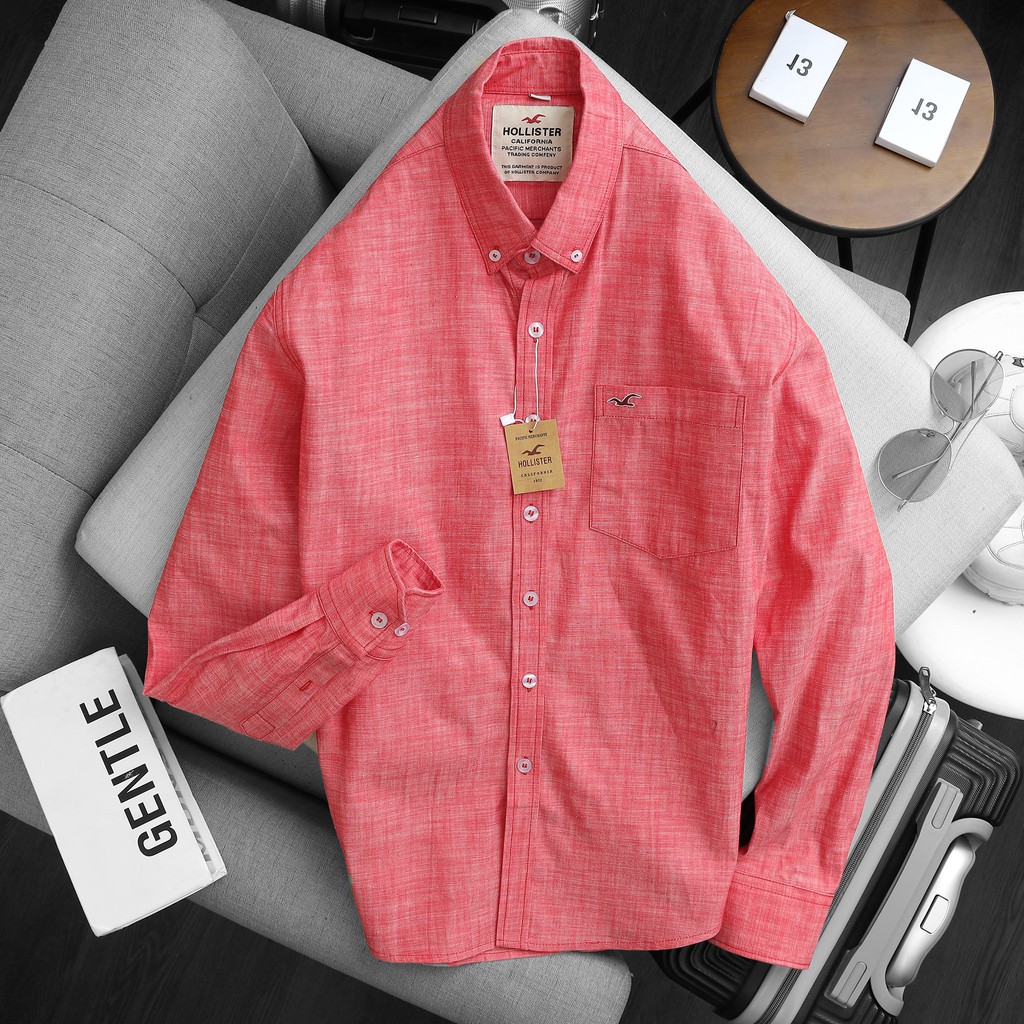 Áo sơ mi nam tay dài Cao Cấp Hollister màu Hồng Đỏ vải Oxford xịn - Hàng VN xuất EU - Tự Tin Bản Lĩnh