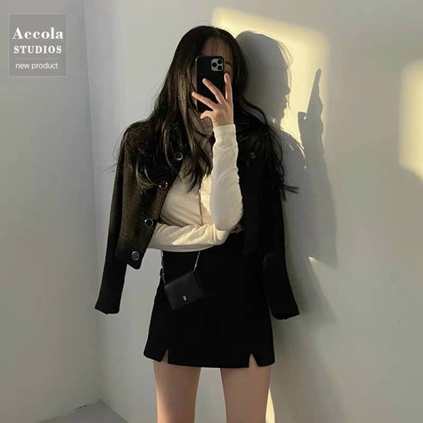 Set dạ SWEET màu đen mix chân váy xẻ tiểu thư sang chảnh cho mọi cô gái | BigBuy360 - bigbuy360.vn